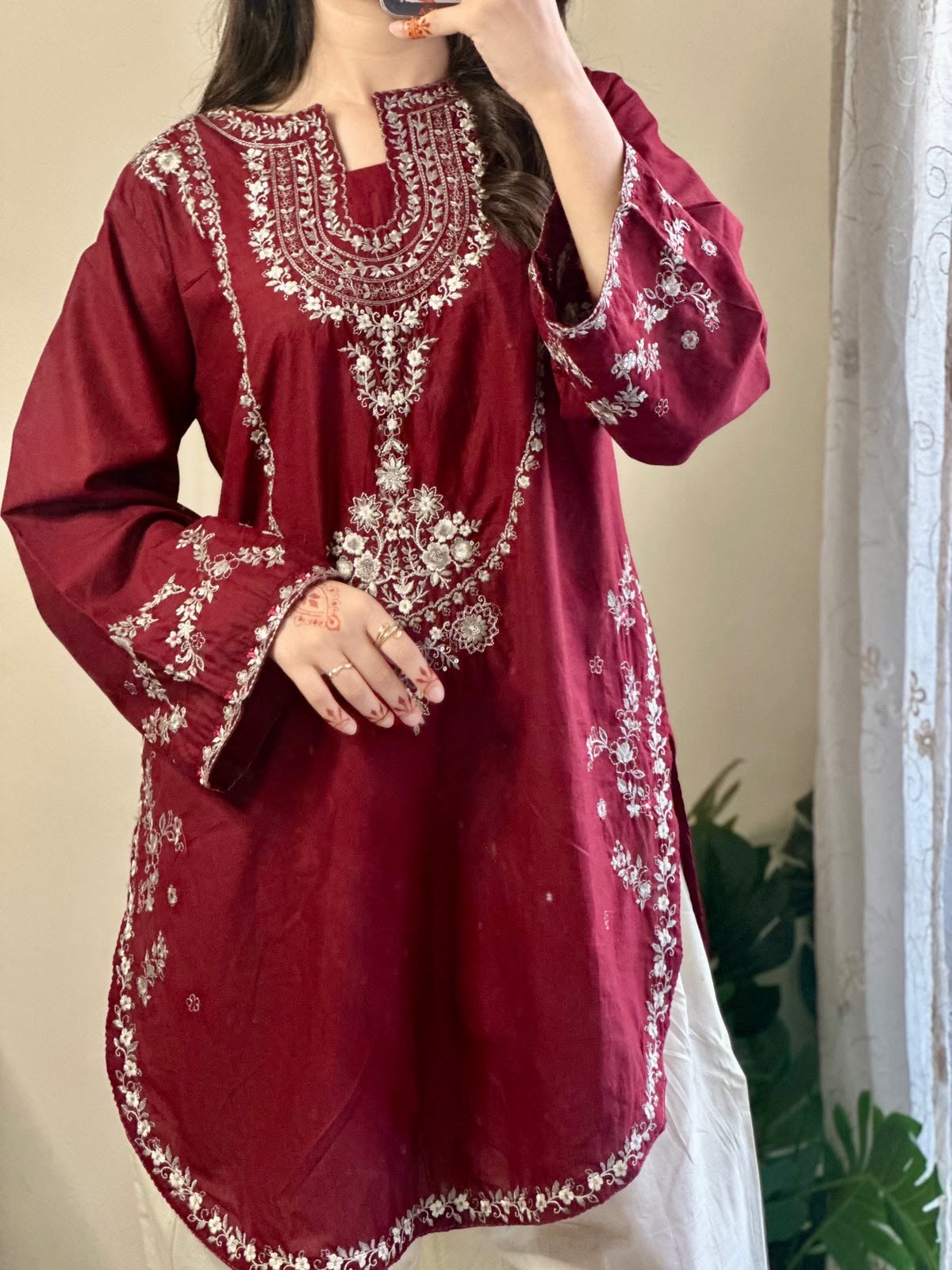 Maroon Embroidered shamoz Silk unstitched 2 piece