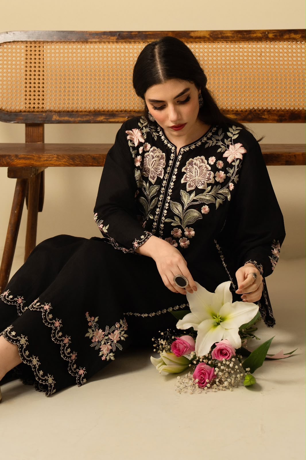 Midnight Bloom undtitched Embroidered shamoz silk 2-Piece Suit