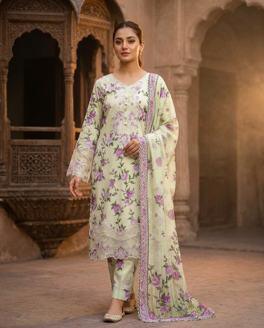 Enchanting Meadow Embroidered Suit — Printed collection at ZR Wears