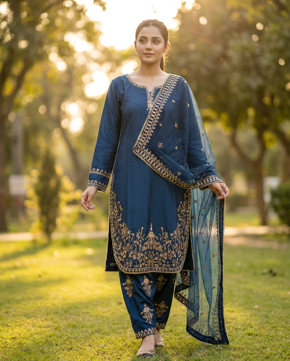 Midnight Bloom Embroidered Suit