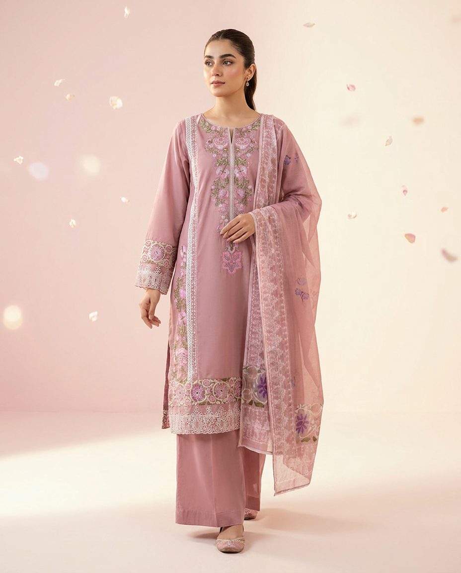 Printed Lilac Cotton Suit — Stitched collection at ZR Wears